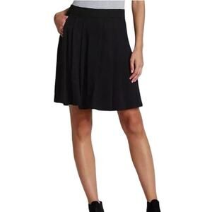 ☀️Eileen Fisher Petite PM Black Stretch Knit A-Line Skirt Pull On Viscose Blend